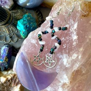 ☀️ Rose Quartz Celestial Earrings 🌙 with Silver Pendants, Trending 2022